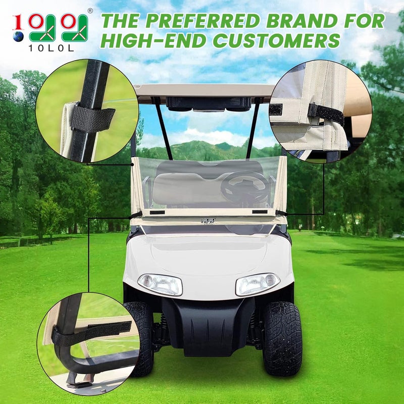10L0L Foldable Golf Cart Windshield Film for EZGO RXV, Clear Portable Removable Plastic Windshield (Beige) - Image 2